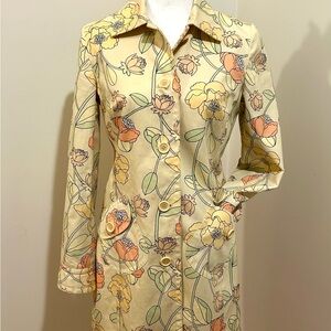 LOFT Floral Trench Coat in Cream and Orange